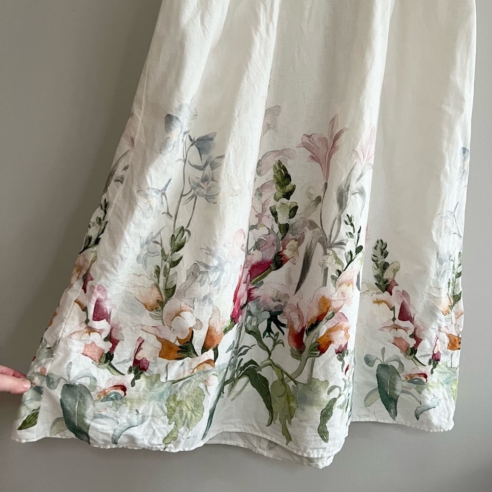 H&M Printed Linen-Blend Sleeveless White Floral Garden Party Midi Dress, Medium - Picture 6 of 14